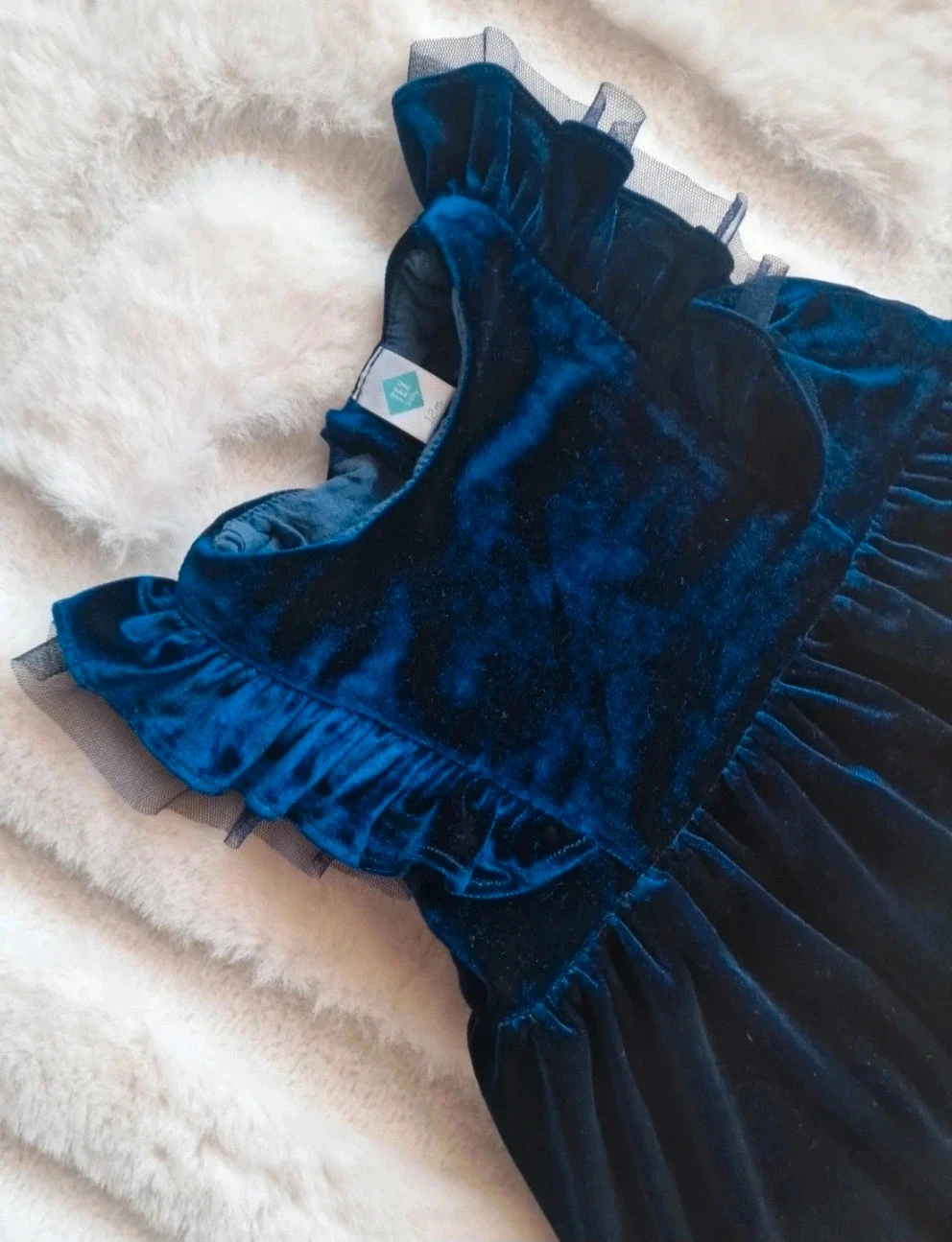 Vestido de bebé en terciopelo azul marino – 12 meses – Casi nuevo – photo 2